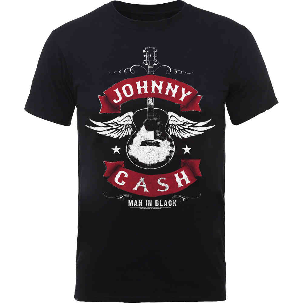 Johnny Cash - Winged Guitar Mens Tshirt - Black